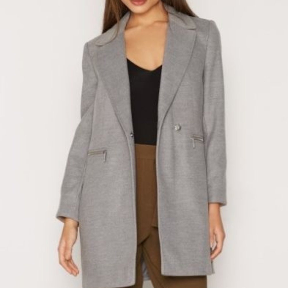 Topshop Meg Grey Collar ZIP Pocket Coat